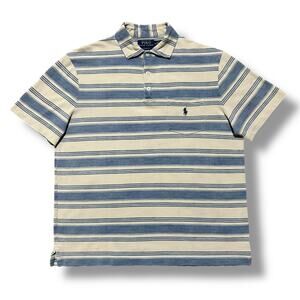 Polo Ralph Lauren Striped Mesh Polo Tee Cotton y2k Medium Blue Cream